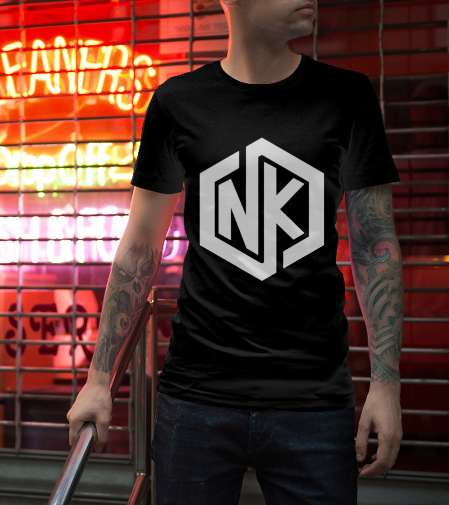 NK Minimalist Hexagon Symbol White Marble Effect T-Shirt