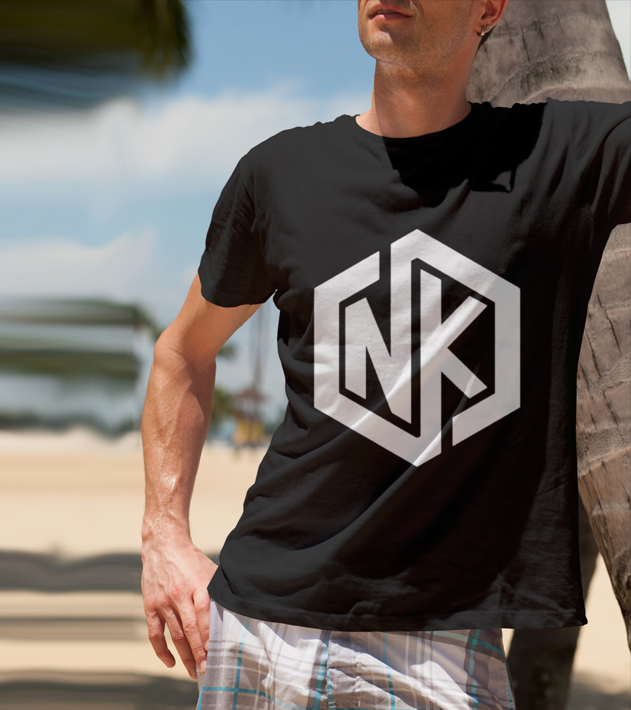 NK Minimalist Hexagon Symbol White Marble Effect T-Shirt