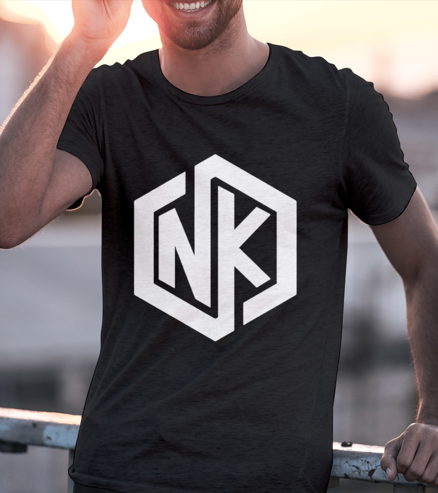 NK Minimalist Hexagon Symbol White Marble Effect T-Shirt