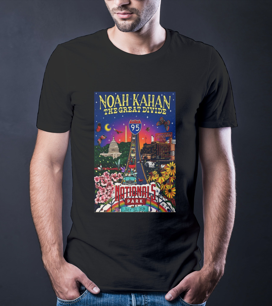 Noah Kahan The Great Divide Nationals Park July 22 2026 Washington D C Interstate 95 Capitol Flowers Butterflies T-Shirt