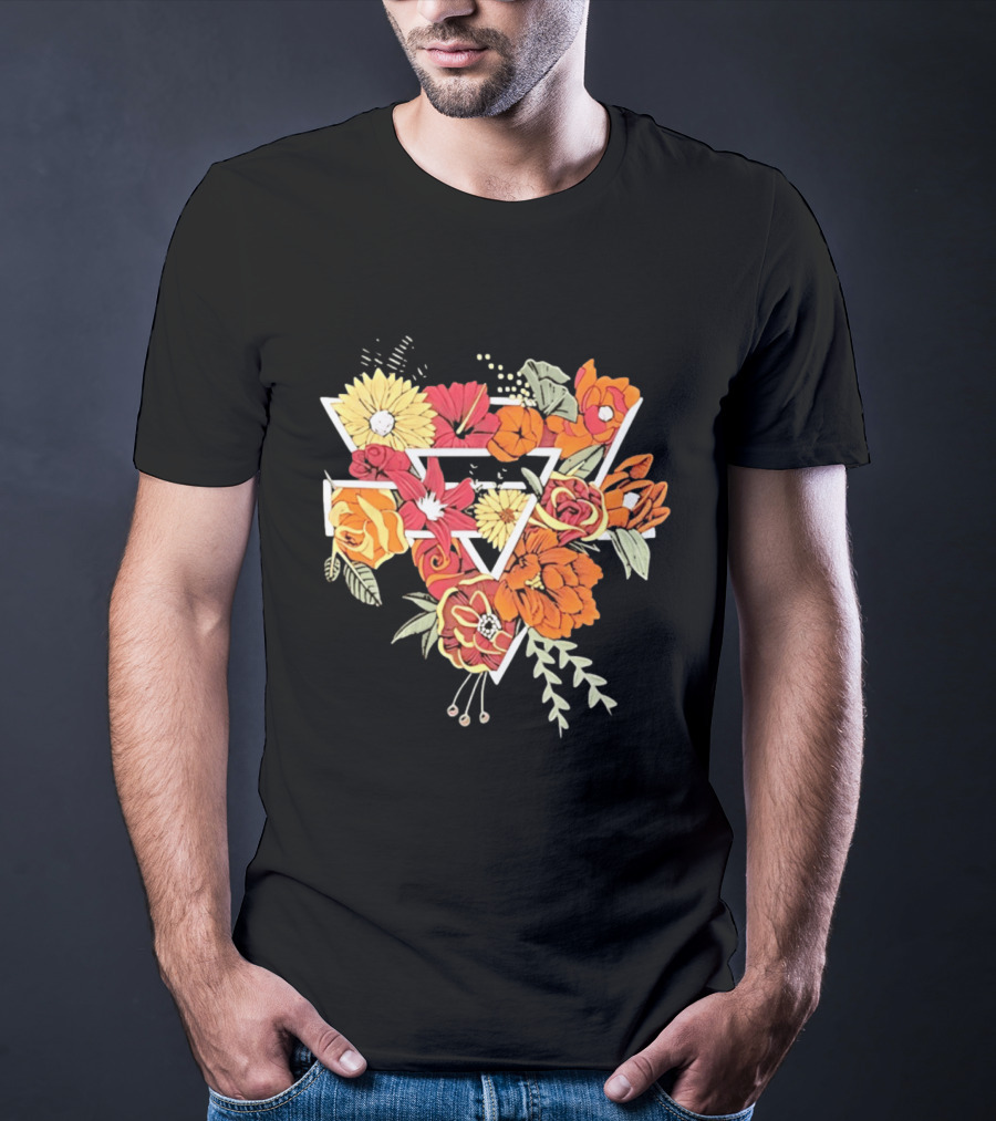 Floral Geometric Triangle Botanical Flowers Garden Blossom T-Shirt
