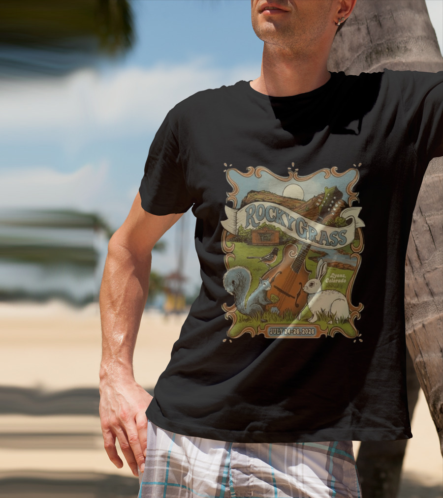 RockyGrass Festival July 24 26 2026 Planet Bluegrass Ranch Lyons Colorado Wildlife And Banjo Scenery T-Shirt