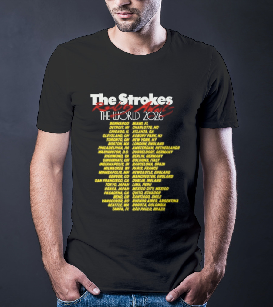 The Strokes Reality Awaits The World Tour 2024 Cities List T-Shirt
