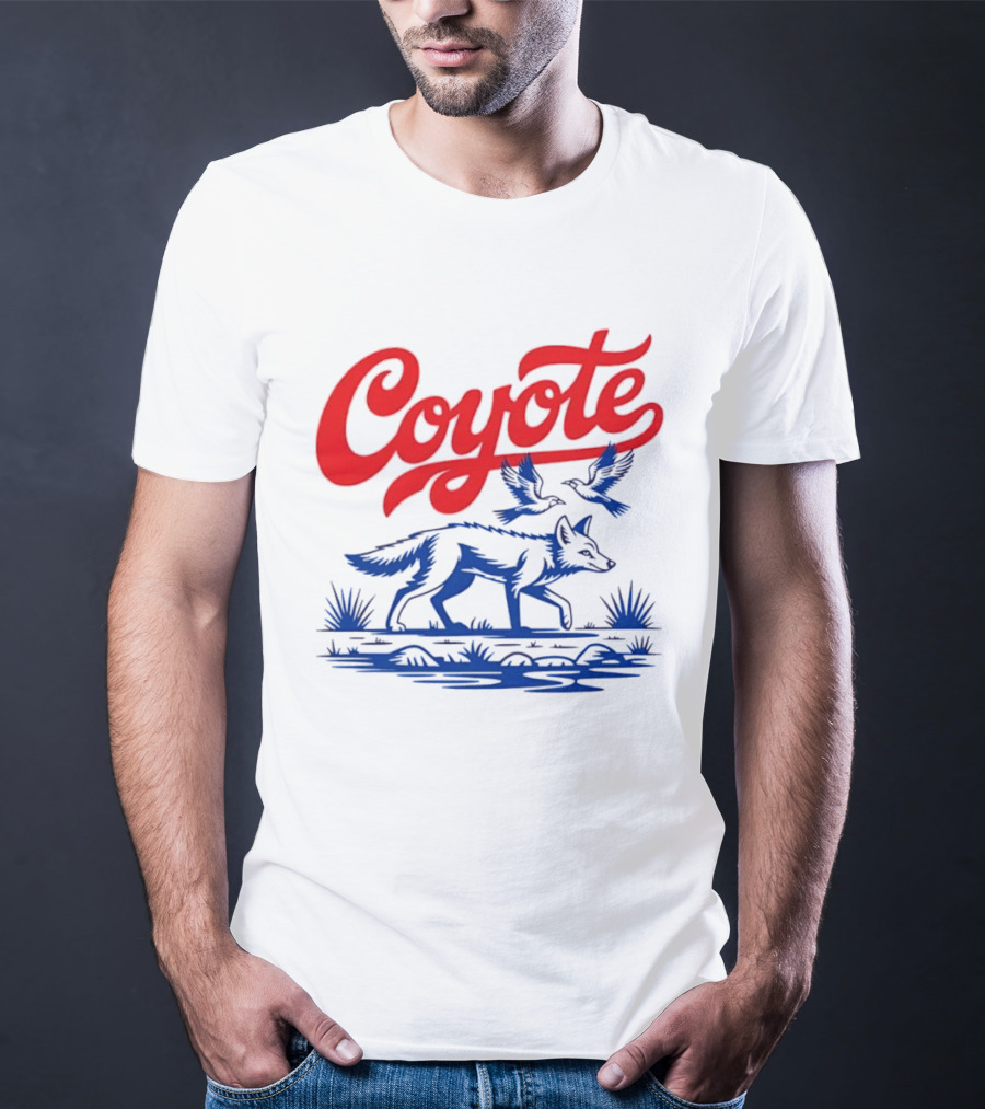 Coyote With Birds In Desert Scene Wild Western Desert T-Shirt