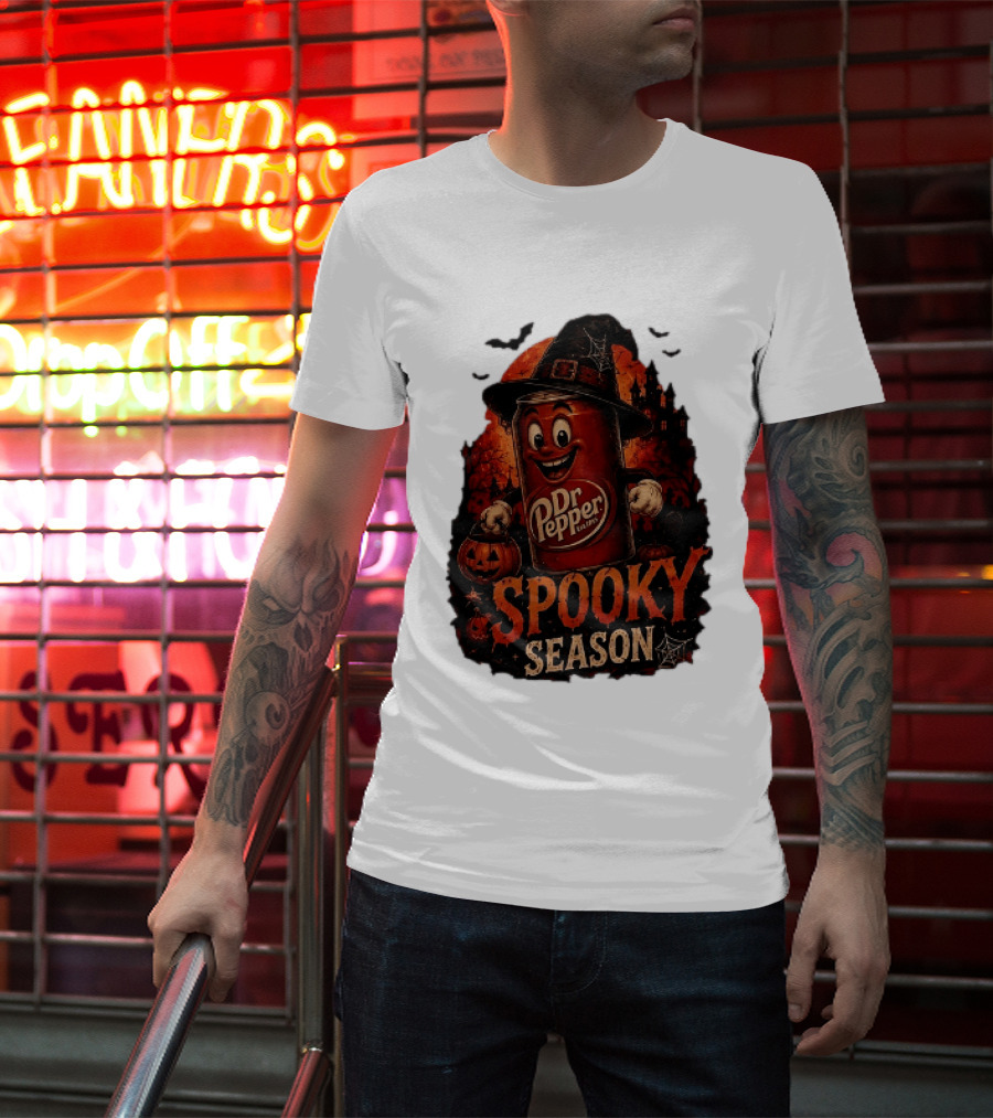 Dr Pepper Halloween Witch Can Spooky Season With Jack O' Lantern And Bats T-Shirt