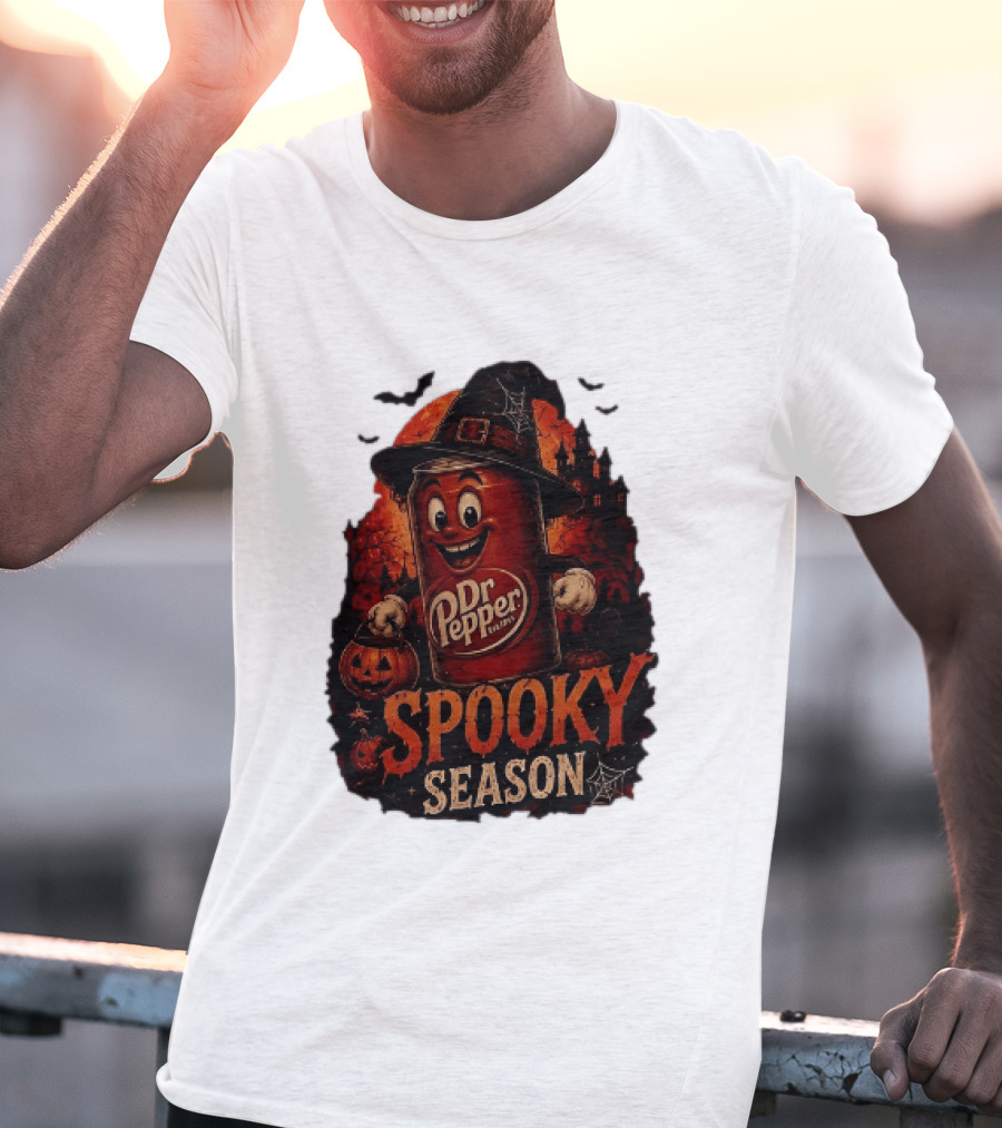 Dr Pepper Halloween Witch Can Spooky Season With Jack O' Lantern And Bats T-Shirt