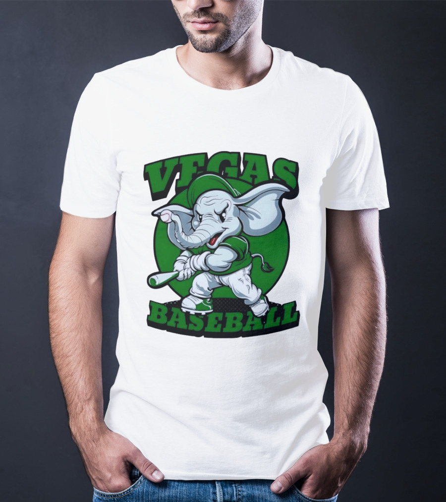 Vegas Baseball Elephant Batting Green T-Shirt