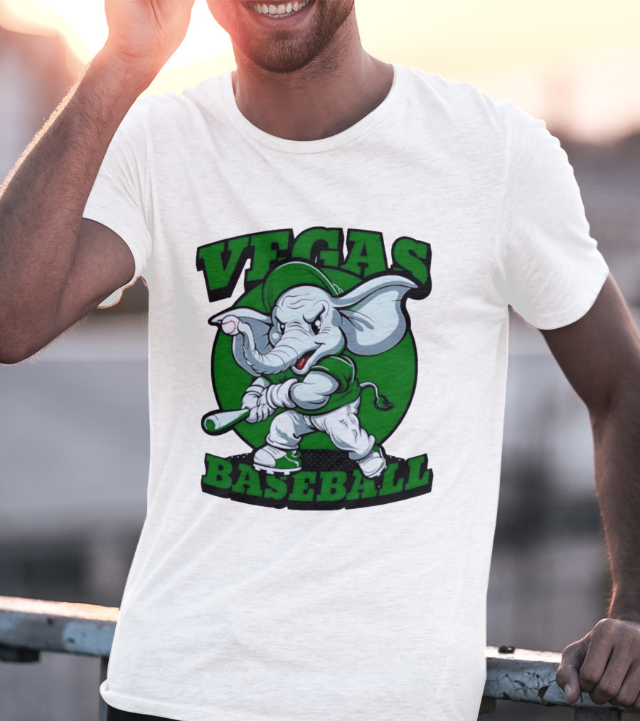 Vegas Baseball Elephant Batting Green T-Shirt