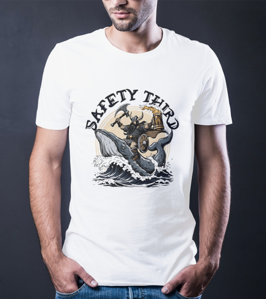 Viking Riding Whale With Beer Horn Safety Third T-Shirt