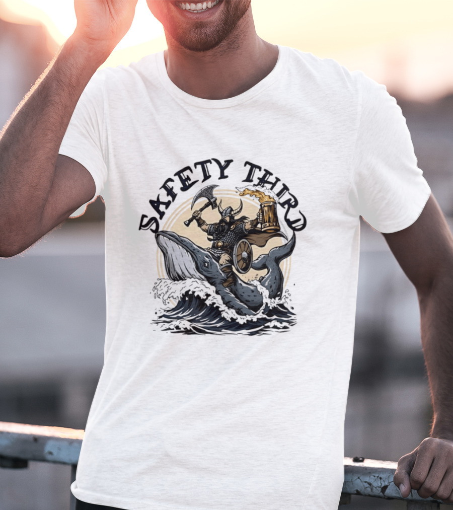 Viking Riding Whale With Beer Horn Safety Third T-Shirt
