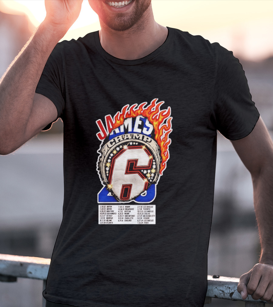 LeBron James Champ 6 Milestone Dates Cleveland Miami Los Angeles 2012 2013 2016 2020 T-Shirt