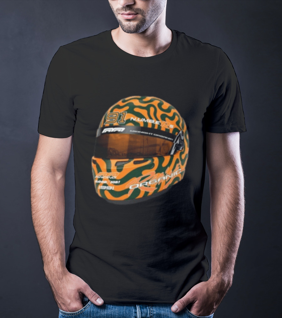 Midnight Organic Store Formula Helmet 91 Number 1991 RPM Orange Green T-Shirt