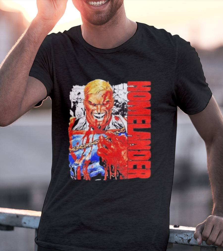 Homelander The Boys Superhero Cartoon Blood Splattered Image T-Shirt