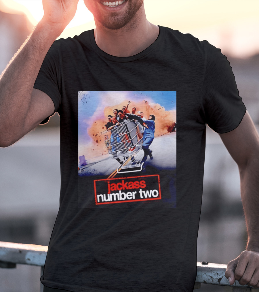 Jackass Number Two Movie Cast In Shopping Cart Action Scene Explosion T-Shirt