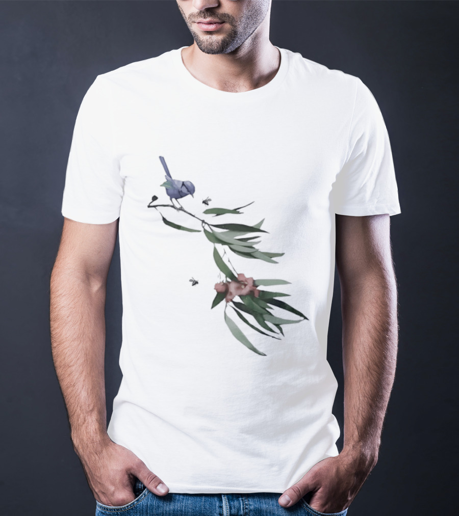 Blue Wren On Eucalyptus Branch With Red Blossoms Bird T-Shirt
