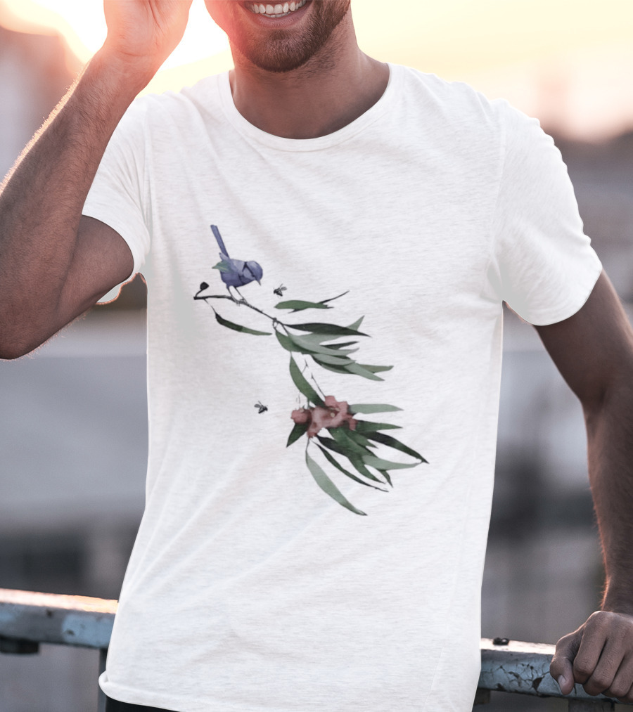 Blue Wren On Eucalyptus Branch With Red Blossoms Bird T-Shirt