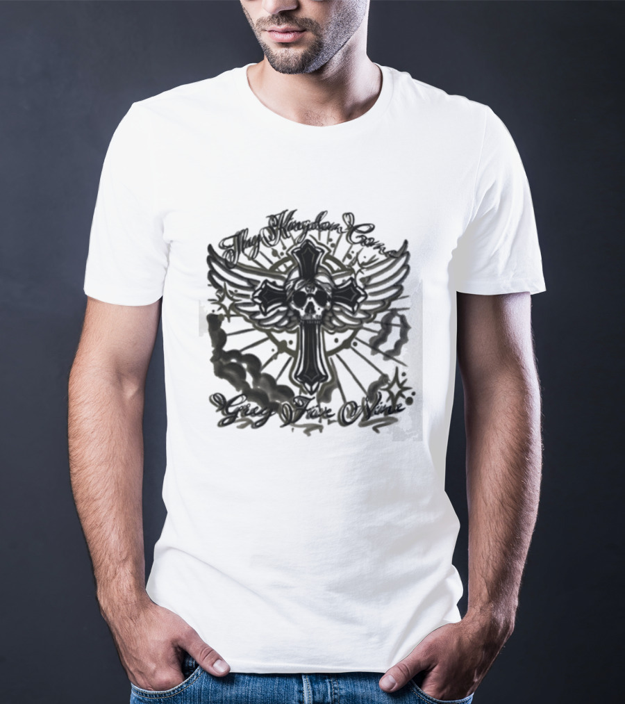 Thy Kingdom Come Skull Grey Five Nine Cross Wings T-Shirt