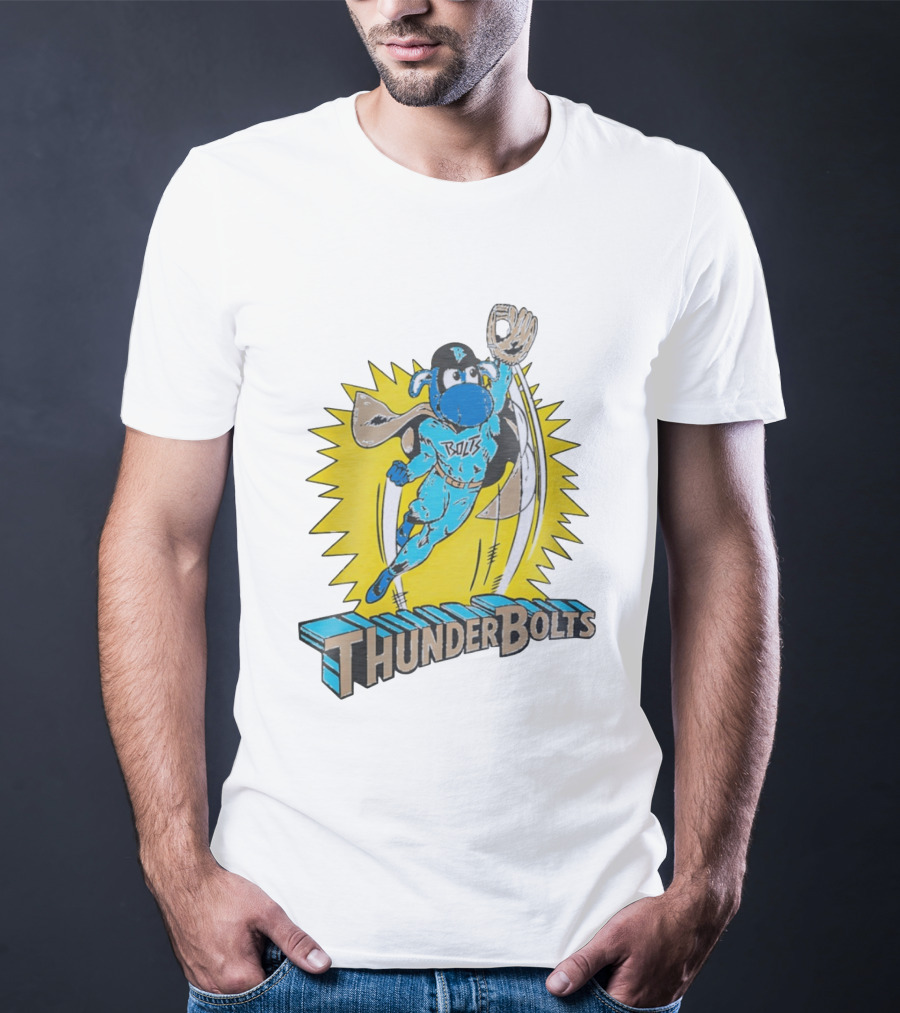 ThunderBolts Superhero Mascot Baseball Catcher T-Shirt