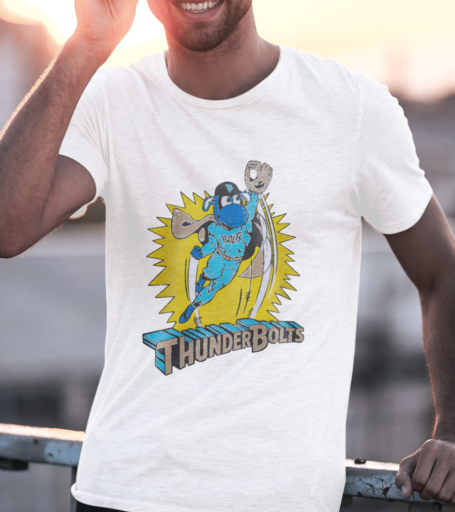ThunderBolts Superhero Mascot Baseball Catcher T-Shirt