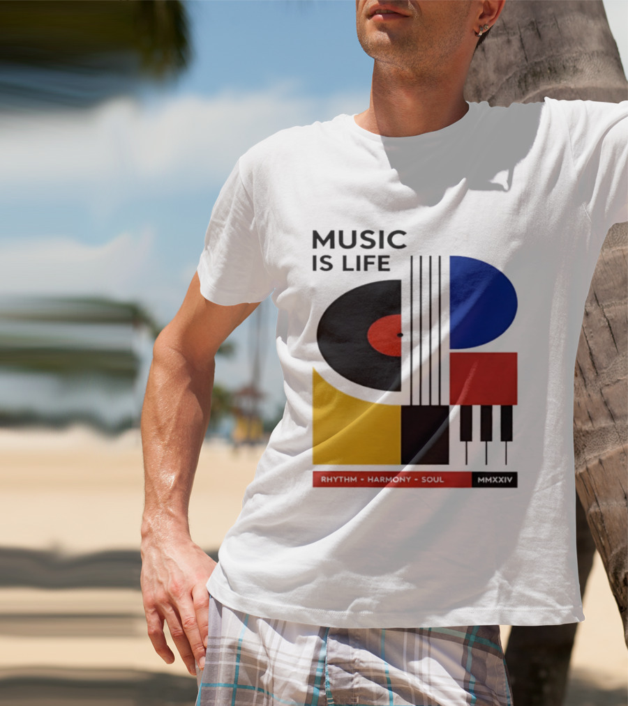 Music Is Life MMXXIV Rhythm Harmony Soul Vinyl Piano Abstract T-Shirt