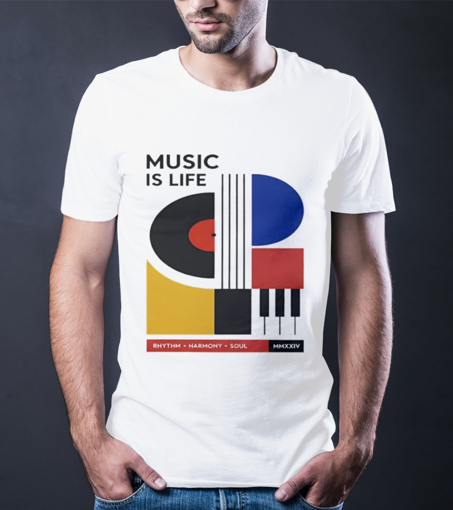 Music Is Life MMXXIV Rhythm Harmony Soul Vinyl Piano Abstract T-Shirt