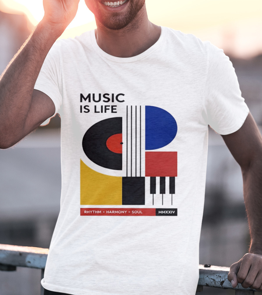 Music Is Life MMXXIV Rhythm Harmony Soul Vinyl Piano Abstract T-Shirt