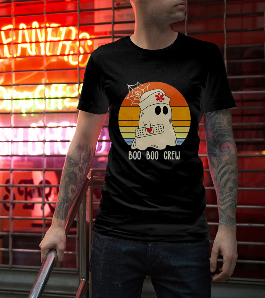 Boo Boo Crew Ghost Nurse Halloween Bandage Heart Spiderweb T-Shirt