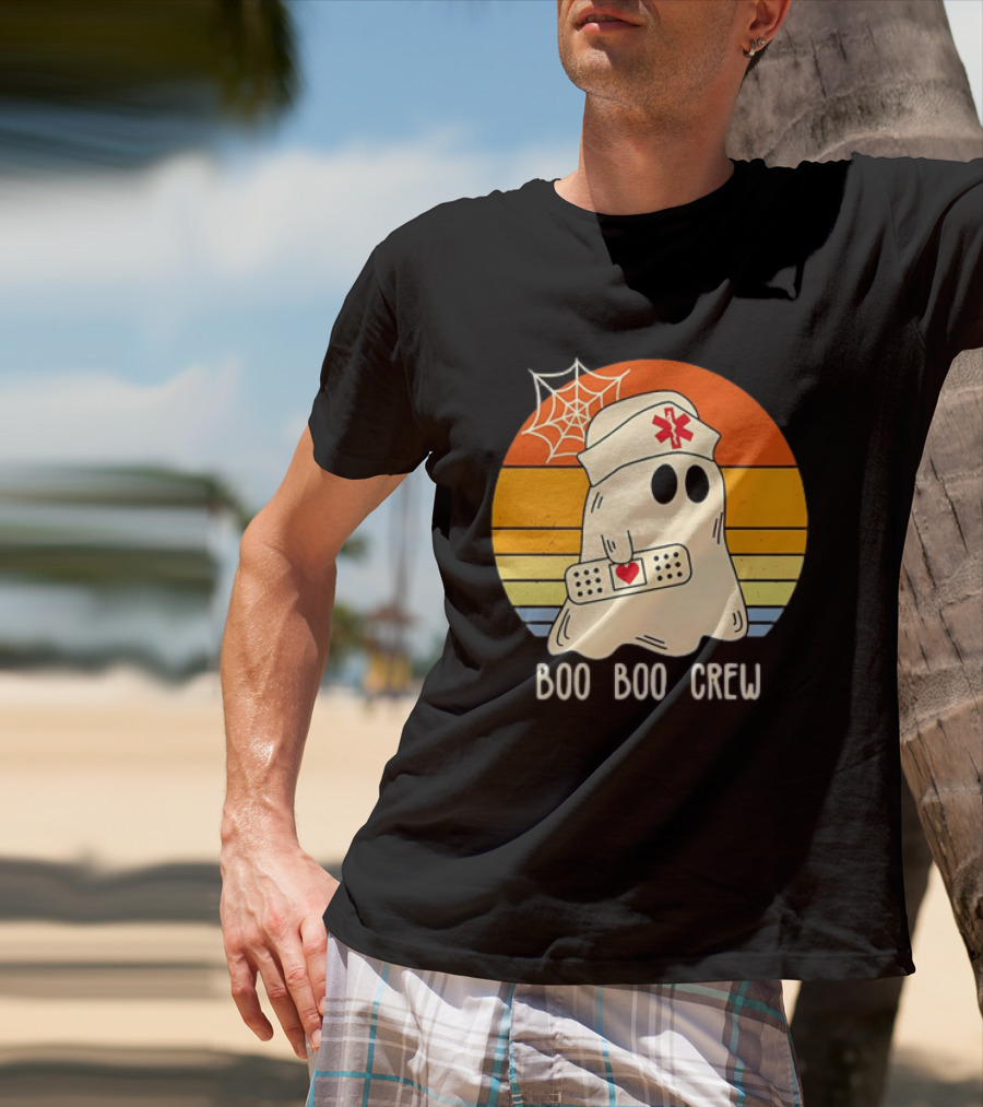 Boo Boo Crew Ghost Nurse Halloween Bandage Heart Spiderweb T-Shirt