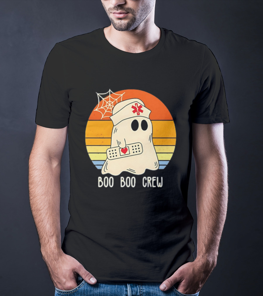 Boo Boo Crew Ghost Nurse Halloween Bandage Heart Spiderweb T-Shirt