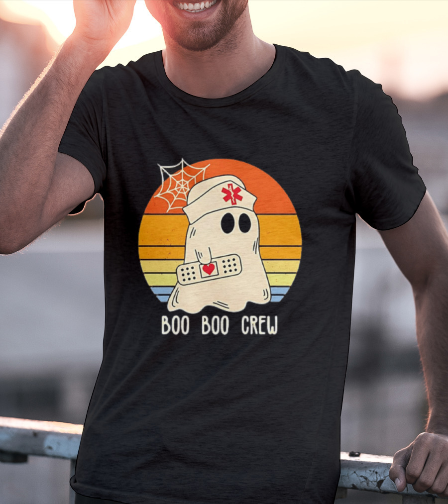 Boo Boo Crew Ghost Nurse Halloween Bandage Heart Spiderweb T-Shirt