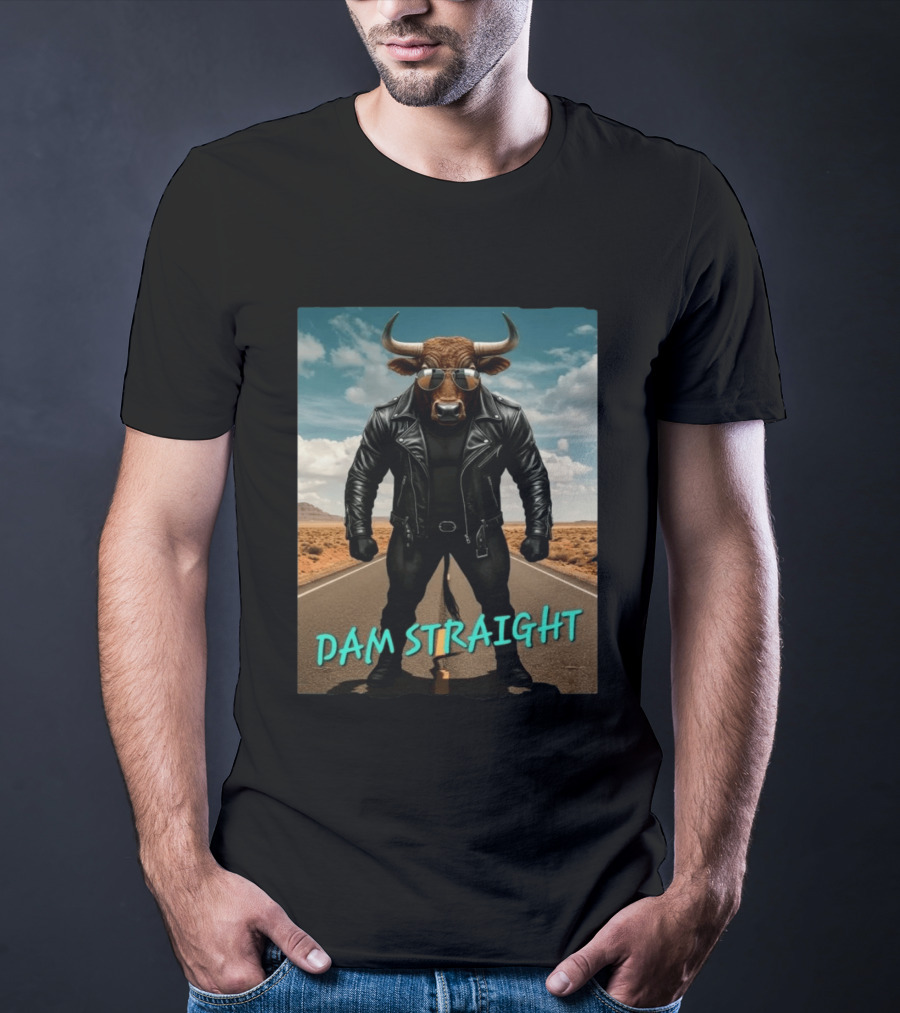 Dam Straight Charging Bull In Basquiat Style With Leather Jacket T-Shirt
