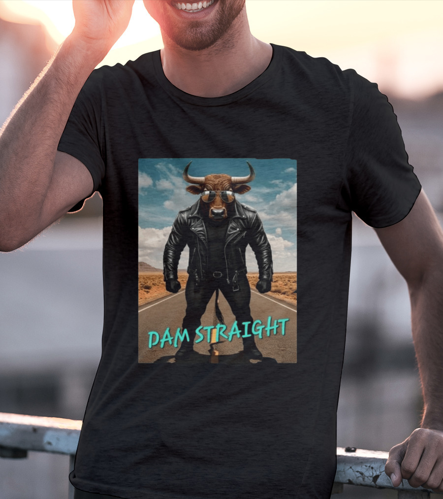 Dam Straight Charging Bull In Basquiat Style With Leather Jacket T-Shirt