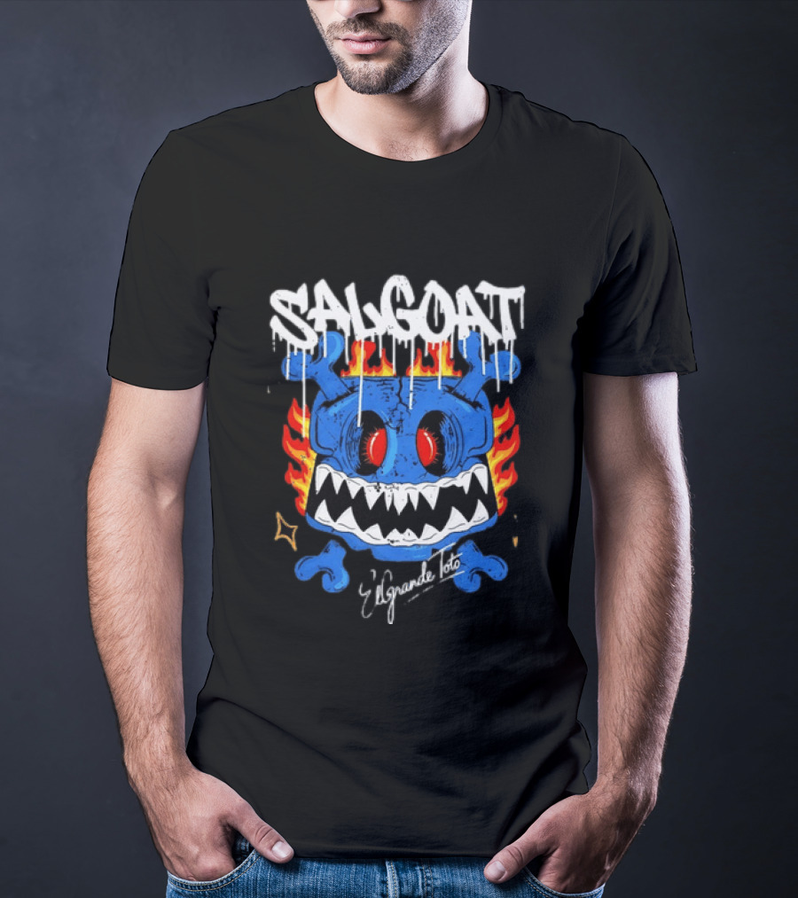 ElGrandeToto Salgoat Hip Hop Streetwear Blue Skull Flame T-Shirt