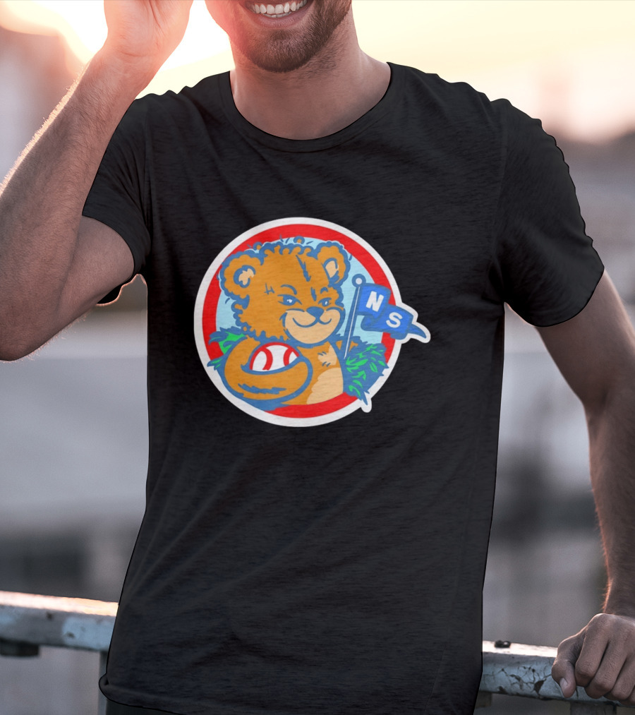 Teddy Bear Holding Baseball NS Pennant Circle T-Shirt