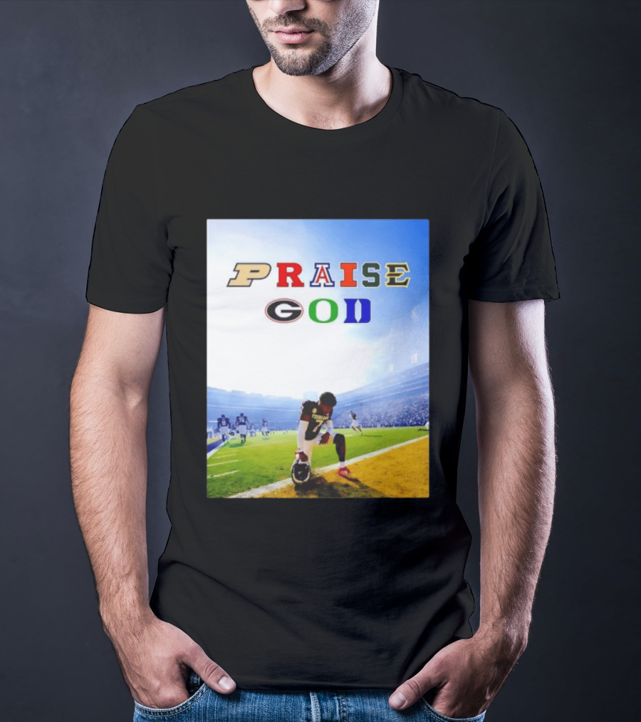 Texas AM Football Player No 7 Praise God Stadium Scene T-Shirt