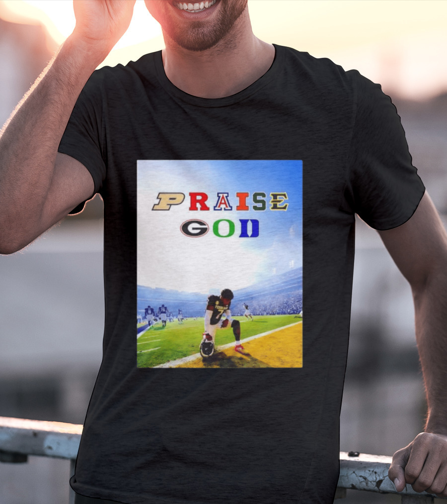 Texas AM Football Player No 7 Praise God Stadium Scene T-Shirt