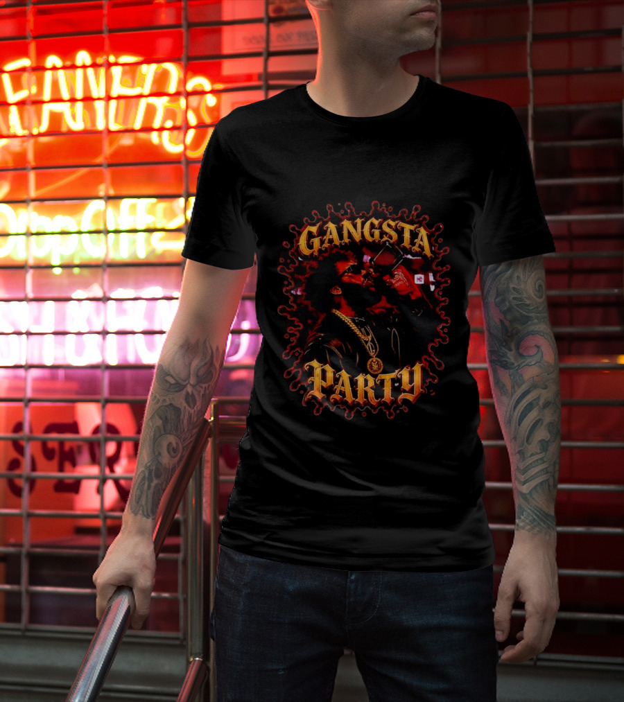 Gangsta Party Urban Hip Hop Streetwear Chain Drinking Scene T-Shirt