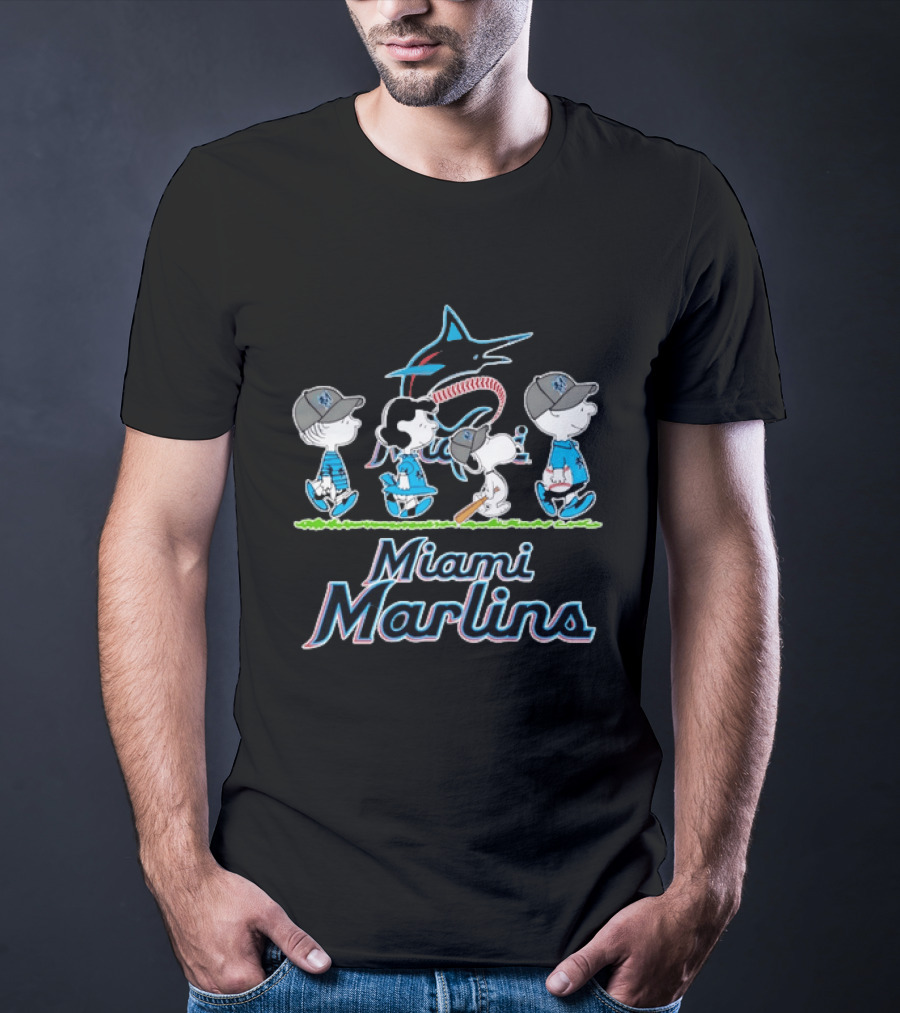 Miami Marlins Peanuts Characters Baseball Team T-Shirt