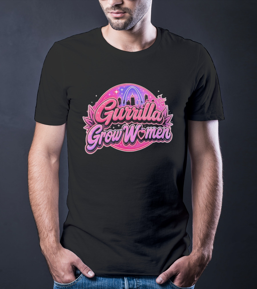 Gurrilla Grow Women St Louis Cannabis Cityscape Pink Sky Arch T-Shirt