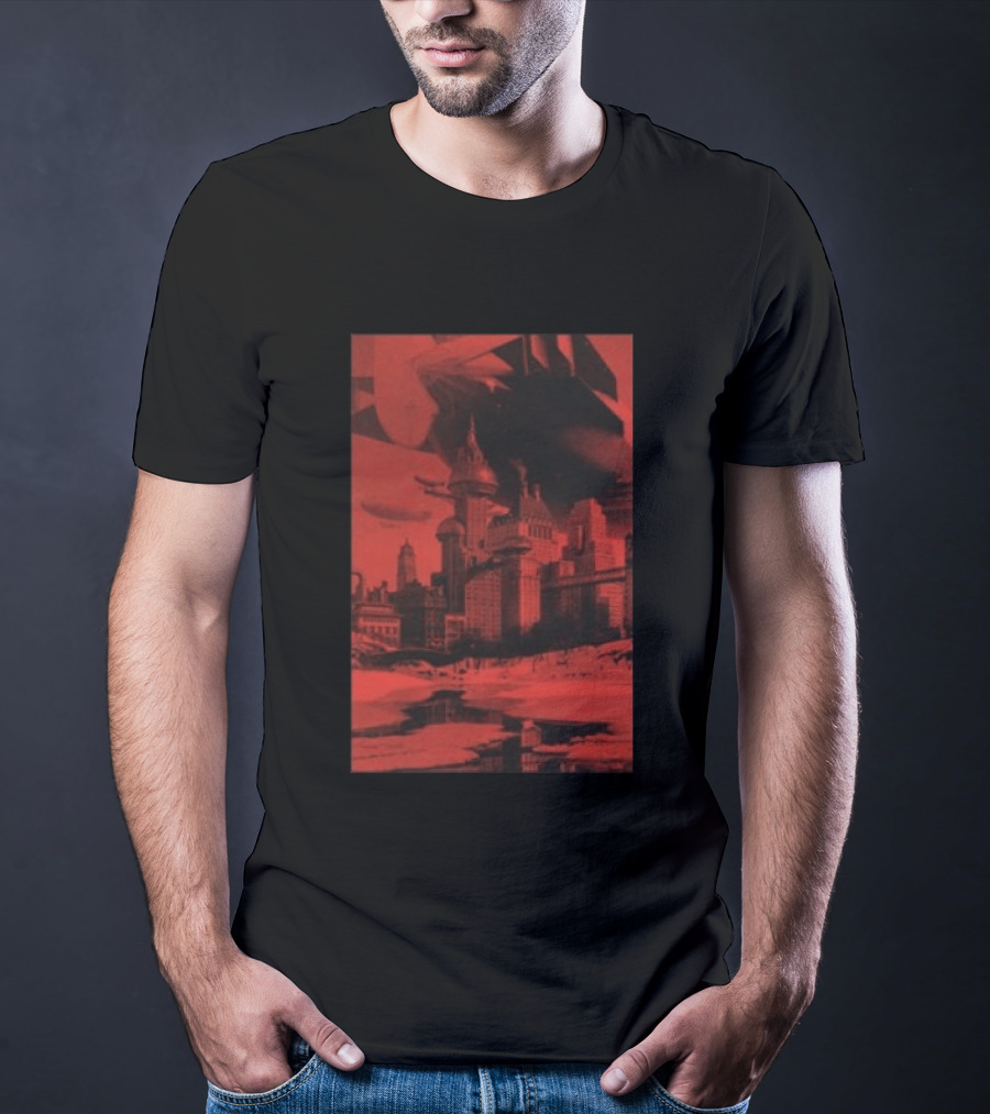 The Barbarians Of California Megatons Pull Retro Futuristic Cityscape Airships T-Shirt