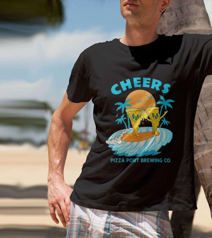 Pizza Port Brewing Co Cheers Surfing Pizza Wave T-Shirt
