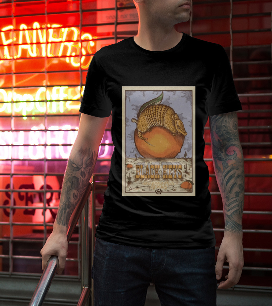 Black Keys Jul 25 2026 New Braunfels TX Armadillo Peach Cactus Desert Scene T-Shirt