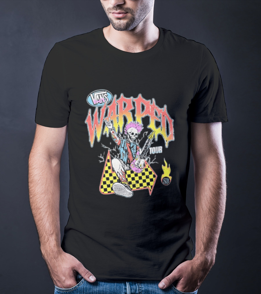 Vans Warped Tour 2026 Punk Rock Skeleton Guitarist With Colorful Mohawk T-Shirt