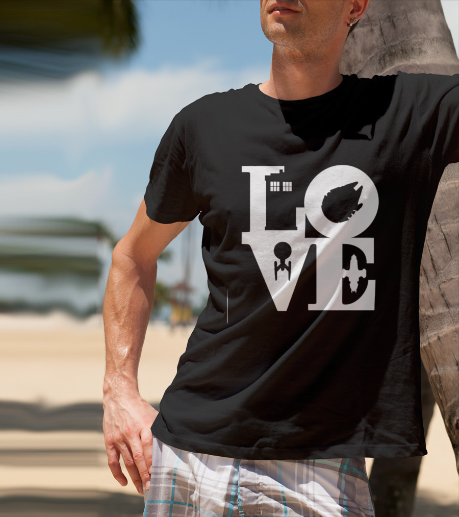 TARDIS Millennium Falcon Enterprise Serenity Sci Fi Love Mashup T-Shirt