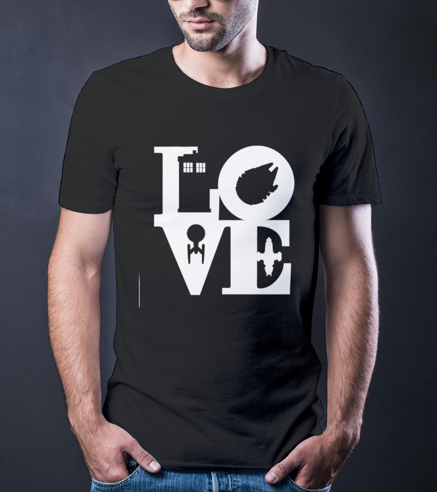 TARDIS Millennium Falcon Enterprise Serenity Sci Fi Love Mashup T-Shirt