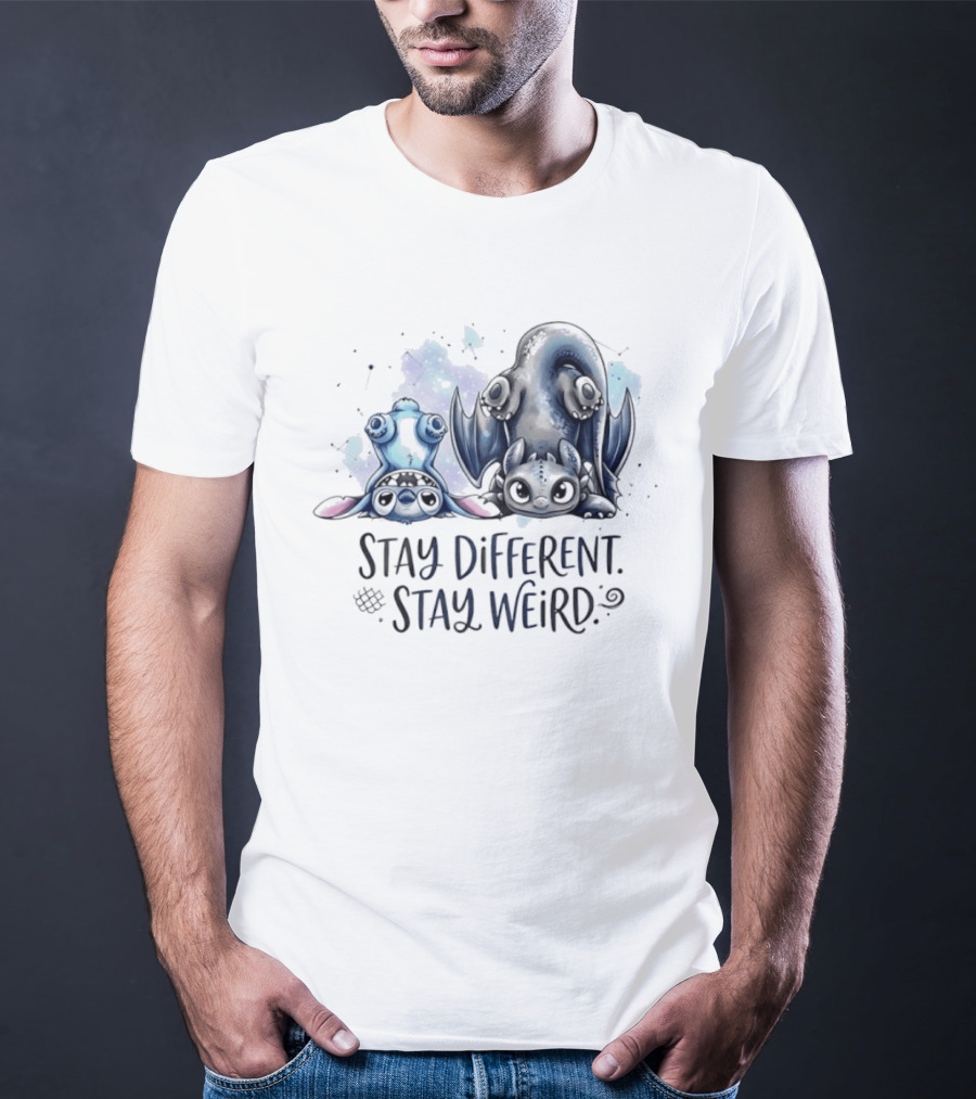 Stay Different Stay Weird Stitch And Toothless From Lilo And Stitch How To Train Your Dragon T-Shirt
