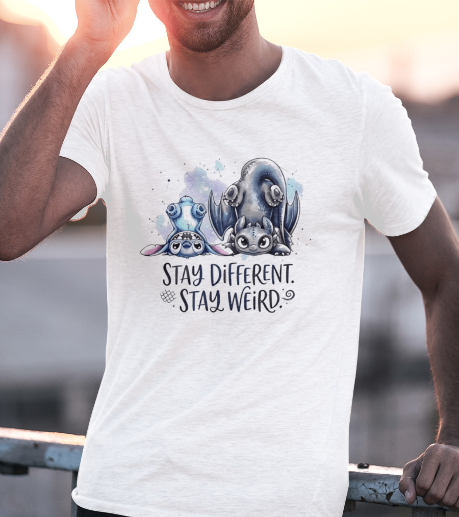 Stay Different Stay Weird Stitch And Toothless From Lilo And Stitch How To Train Your Dragon T-Shirt