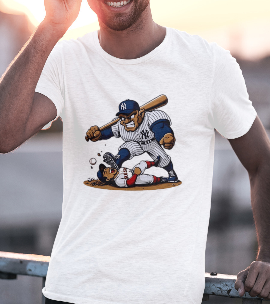 Yankees Vs Red Sox Cartoon Rivalry Yankees Player Dominance Over Red Sox Player T-Shirt
