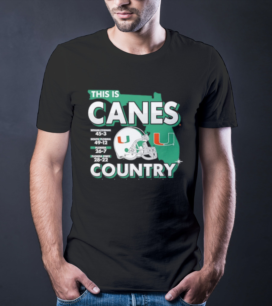 This Is Canes Country Miami Hurricanes Florida Map University Of Miami Football Helmet T-Shirt