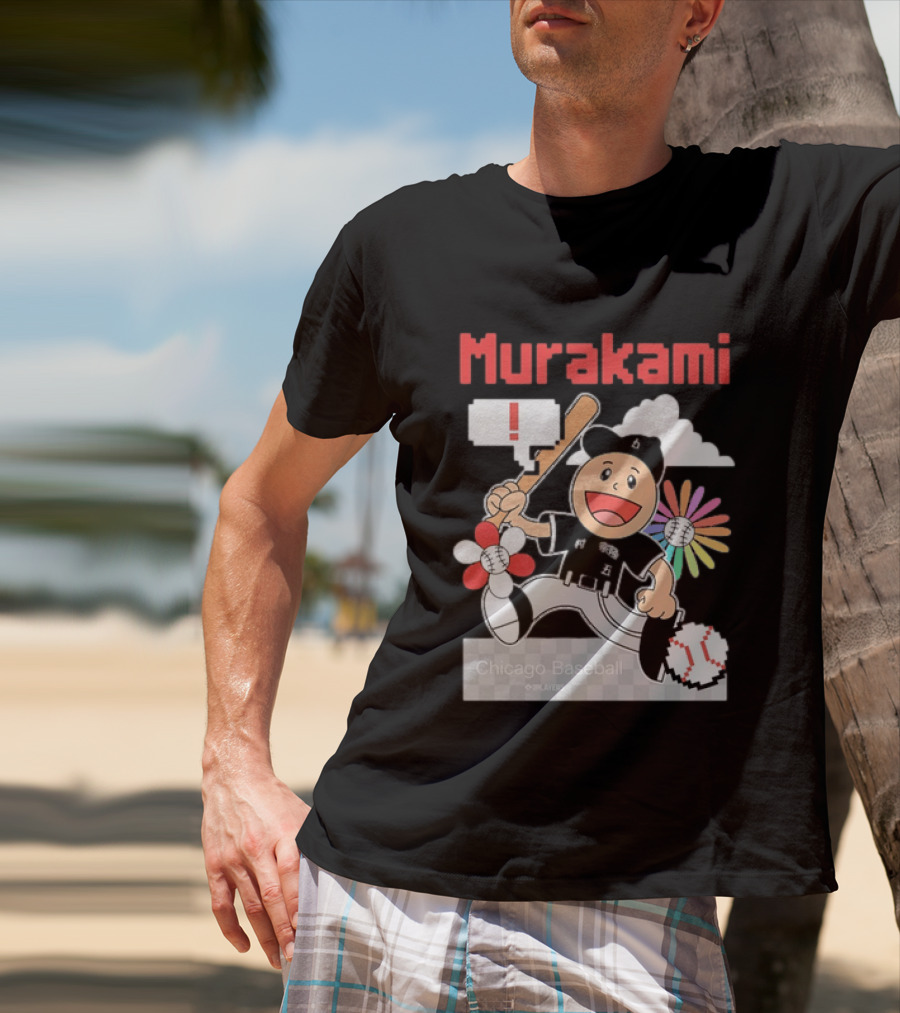 Murakami Chicago Baseball Munetaka Flower Baseball Cartoon T-Shirt
